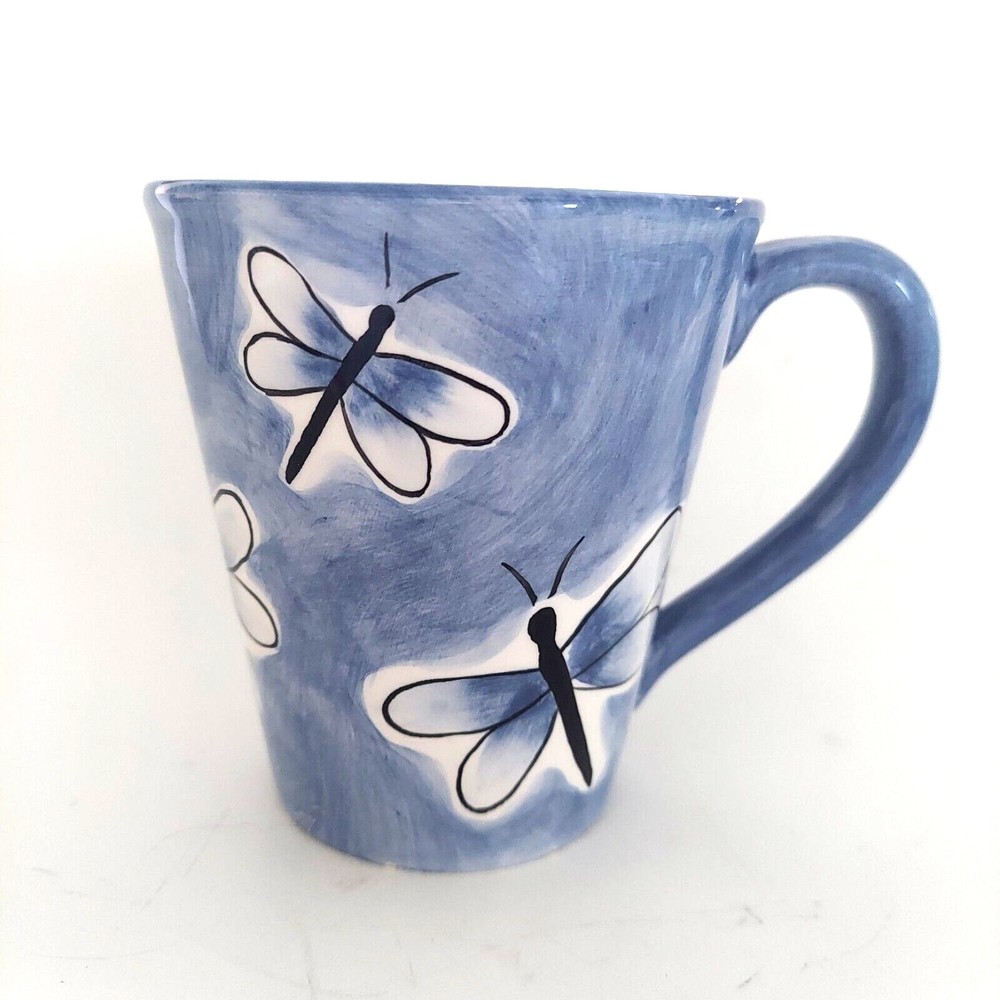 DRAGONFLY World Market Coffee Tea Mug Cup Blue White